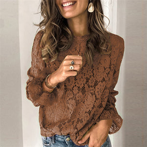 Women’s loose fit hollow lace shirt by Hot Trend Vault, street style, medium length, breathable lace fabric, casual women's clothing