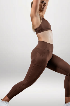 Women's high waist Soho leggings by Varlo in city mocha, full length with a snug fit and smooth fabric.