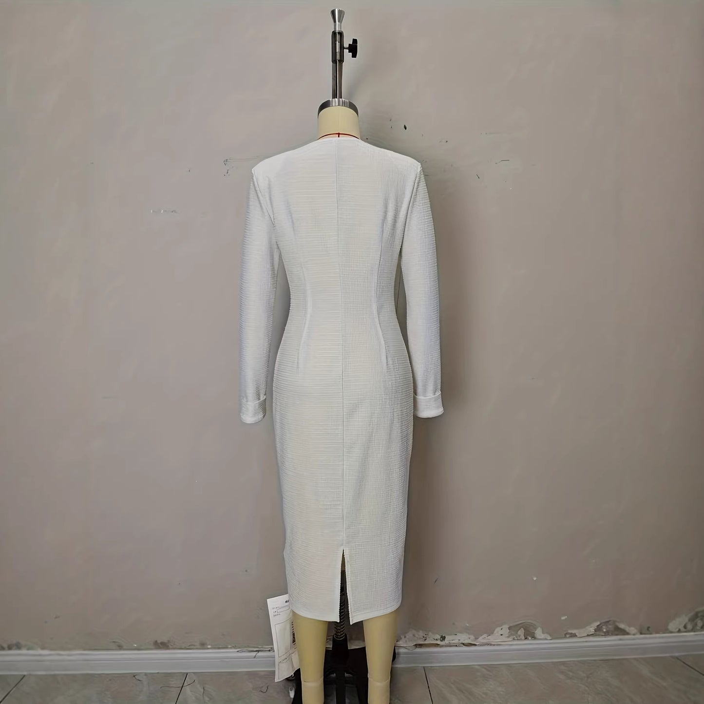 Elegant Off-white Tweed Long-sleeve Dress From Europe And The US