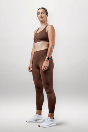 Women's Soho high waist leggings in city mocha color, stylish full-length leggings by Varlo, perfect for casual wear.