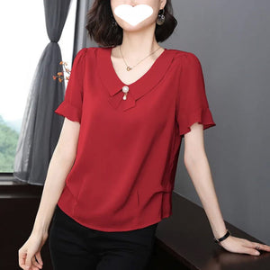 Women’s polyester chiffon top by Hot Trend Vault featuring loose fit, bell sleeves, and solid color for summer casual wear.