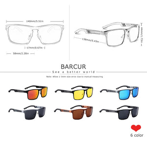 Men's BARCUR polarized sunglasses with aluminum magnesium frame, stylish design, and UV protection, suitable for outdoor wear.