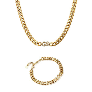 Custom Crystal Initial Curb Bundle Necklace Personalized Diamond Name Pendant With Curb Chain 18K Gold Plated Jewelry Gift