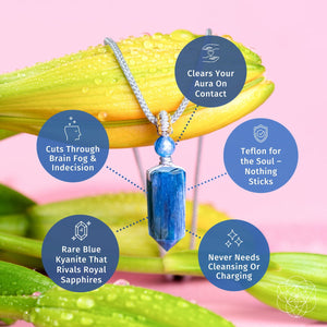 Hot Trend Vault Aura Shield rare kyanite pendant for aura cleansing and stress relief, featuring a polished blue stone pendant.