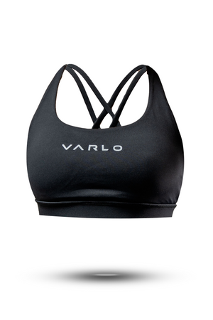 Black SOHO Cross Back Sports Bra for women by Hot Trend Vault, breathable and supportive activewear for workouts.
