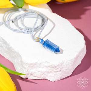 Hot Trend Vault Aura Shield Kyanite pendant for aura cleansing and stress relief, featuring a blue Kyanite stone necklace.
