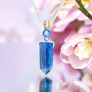 Hot Trend Vault Aura Shield Kyanite pendant for aura cleansing and stress relief, featuring a polished blue kyanite stone.