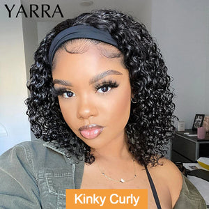 Yarra Remy Brazilian kinky curly headband wig in black for women, styled with natural curls and a comfortable headband design.