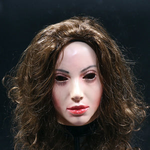 Realistic Latex mask Female Woman Face Halloween Latex Mask with Wig Lady Crossdressing Sissy Transgender Costume