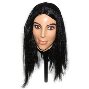 Realistic Female Latex Mask Woman Face Halloween Latex Mask with Wig Lady Crossdressing Sissy Transgender Costume
