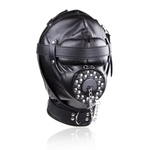 PU Leather Mask Hood Oral Gag Headgear with Funnel Detachable Cover Bondage BDSM Gimp Sexy Costume Sex Toys for Men Women