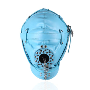 PU Leather Mask Hood Oral Gag Headgear with Funnel Detachable Cover Bondage BDSM Gimp Sexy Costume Sex Toys for Men Women