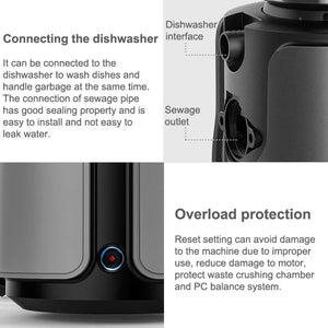 Hot Trend Vault SUSWEETLIFE 220V Food Waste Disposer for home kitchens with air switch control, shown installed under a kitchen sink.