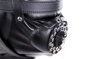 PU Leather Mask Hood Oral Gag Headgear with Funnel Detachable Cover Bondage BDSM Gimp Sexy Costume Sex Toys for Men Women