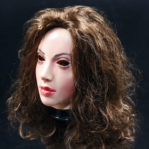 Realistic Latex mask Female Woman Face Halloween Latex Mask with Wig Lady Crossdressing Sissy Transgender Costume