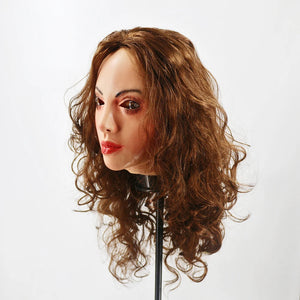Realistic Female Latex Mask Woman Face Halloween Latex Mask with Wig Lady Crossdressing Sissy Transgender Costume