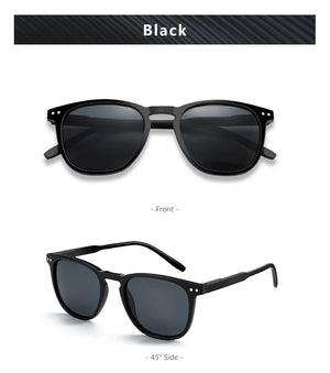 Unisex vintage polarized sunglasses with UV400 protection, suitable for driving, featuring classic design and dark tinted lenses.