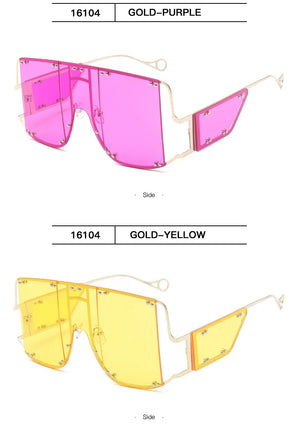 VICKICOCO oversized square sunglasses with vintage metal frame and rivet details, unisex eyewear, in a stylish design.