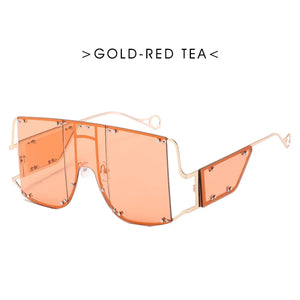 VICKICOCO oversized square unisex sunglasses with vintage metal frame and rivet details, stylish eyewear for a bold look