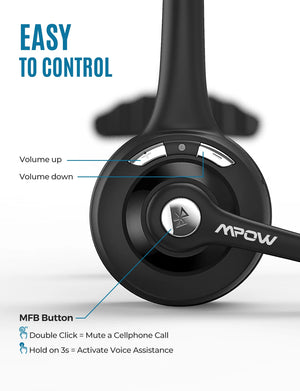 Mpow Pro Wireless Headphone V5.0 Updated MBH15 Bluetooth Headset with Noise Cancelling Mic For Trucker Driver Call Center Office