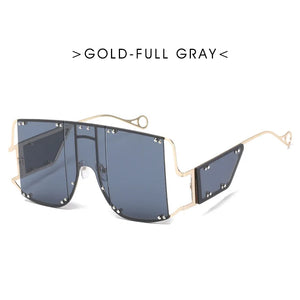 VICKICOCO oversized square sunglasses with vintage metal frame and rivet details, unisex eyewear for trendy sun protection.