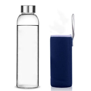 Glass Water Bottle with Stainless Steel Lid and Protective Bag, Sport Bottle, BPA Free, Travel Drink Bottle 360ml, 420 ml, 550ml
