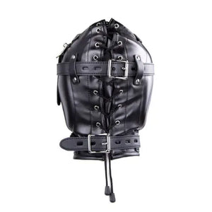 PU Leather Mask Hood Oral Gag Headgear with Funnel Detachable Cover Bondage BDSM Gimp Sexy Costume Sex Toys for Men Women