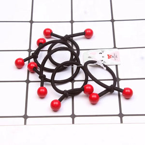 10Pcs/Set Fashion Cute Elastic Hair Bands Red Beads Hair Ties Ponytail Holder Lovely Heart Mickey Hair Rope Hair Accessories