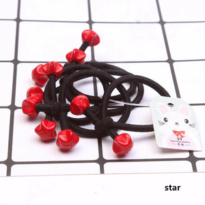 10Pcs/Set Fashion Cute Elastic Hair Bands Red Beads Hair Ties Ponytail Holder Lovely Heart Mickey Hair Rope Hair Accessories