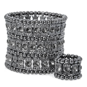 Multilayer stretch cuff bracelet ring sets wedding bridal crystal jewelry women her wife mom girlfriend gifts B11 dropshipping