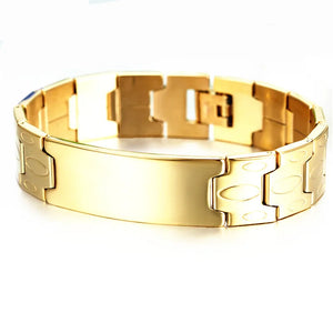 Fashion Men Jewelry Smooth Simply Men ID Bracelet Silver Color Gold Stainless Steel 16mm Wide Bracelet pulseras hombre 8.1 inch