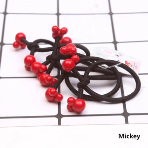 10Pcs/Set Fashion Cute Elastic Hair Bands Red Beads Hair Ties Ponytail Holder Lovely Heart Mickey Hair Rope Hair Accessories