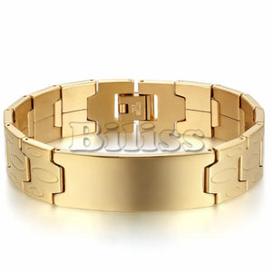 Fashion Men Jewelry Smooth Simply Men ID Bracelet Silver Color Gold Stainless Steel 16mm Wide Bracelet pulseras hombre 8.1 inch