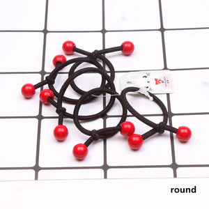 10Pcs/Set Fashion Cute Elastic Hair Bands Red Beads Hair Ties Ponytail Holder Lovely Heart Mickey Hair Rope Hair Accessories