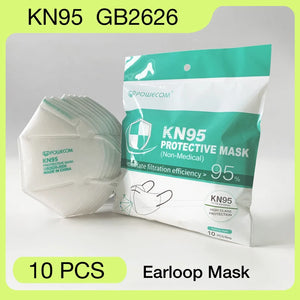 Hot Trend Vault POWECOM KN95 face masks 10-pack, premium non-disposable masks for adults, CE GB2626 certified, shown in a pack.