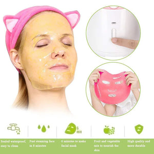 VamsLuna DIY facial mask maker from Hot Trend Vault, automatic moisturizing collagen skin rejuvenation device, shown in use.