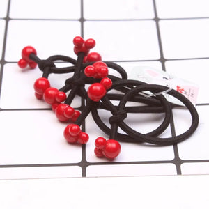 10Pcs/Set Fashion Cute Elastic Hair Bands Red Beads Hair Ties Ponytail Holder Lovely Heart Mickey Hair Rope Hair Accessories