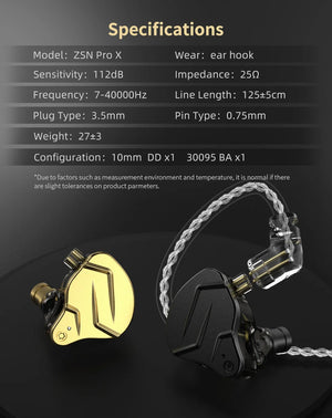 KZ ZSN Pro X Metal Wired Headset Hybrid Technology 1BA+1DD In Ear HiFi Monitor Earphone With Microphone Sport Game Headphones