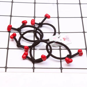 10Pcs/Set Fashion Cute Elastic Hair Bands Red Beads Hair Ties Ponytail Holder Lovely Heart Mickey Hair Rope Hair Accessories