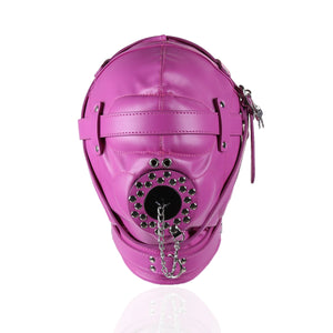 PU Leather Mask Hood Oral Gag Headgear with Funnel Detachable Cover Bondage BDSM Gimp Sexy Costume Sex Toys for Men Women