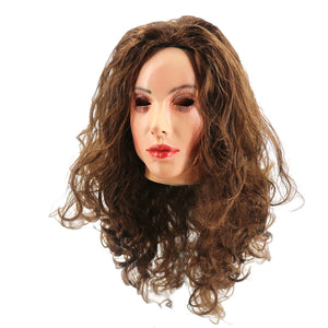 Realistic Latex mask Female Woman Face Halloween Latex Mask with Wig Lady Crossdressing Sissy Transgender Costume