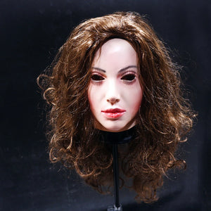 Realistic Latex mask Female Woman Face Halloween Latex Mask with Wig Lady Crossdressing Sissy Transgender Costume