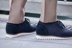 Mens navy CALTO J1507 lightweight height boost shoes with knit upper, designed to add 3.2 inches in height, by Hot Trend Vault.