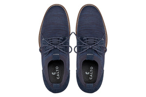 Men's navy CALTO J1507 lightweight shoes with knit upper and 3.2-inch height boost by Hot Trend Vault, stylish and comfortable.