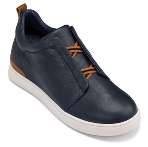 Navy CALTO J1934 slip-on sneakers by Hot Trend Vault with a 2.6-inch height increase, casual style, and cushioned comfort.