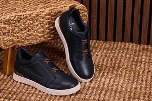Navy Slip-On Sneakers by Hot Trend Vault, casual CALTO J1934 with 2.6-inch height boost and comfortable design.