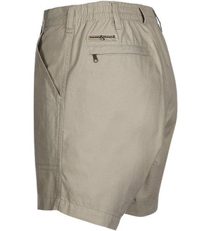 Men's casual cotton fishing shorts with built-in stretch, hot trend vault original beer can island design, in size large.