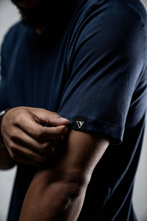 Men's Deepline Blue Bamboo T-shirt by Hot Trend Vault, showcasing a comfortable everyday men's shirt in a sleek blue color.