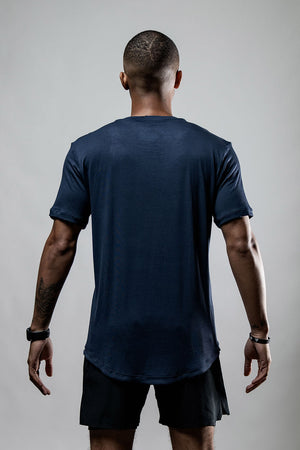 Men's blue bamboo T-shirt from Hot Trend Vault's Everyday Terra Tee Deepline collection, featuring a comfortable, casual shirt design.