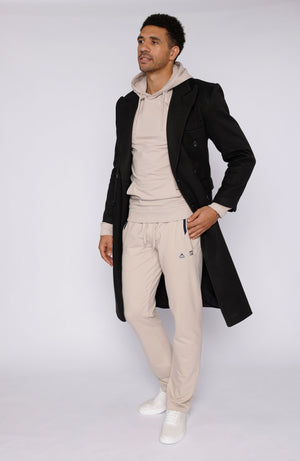 Beige men's athletic sweatpants by Hot Trend Vault, straight fit, designed for all-day comfort, tall size, casual mens clothing.